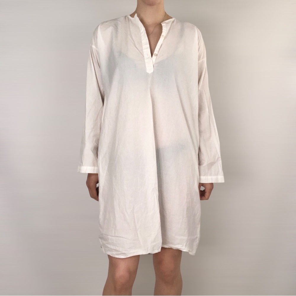 Domi Organic Cotton Tunic Dress White Button Lightweight Sleep Gown - Picture 1 of 10